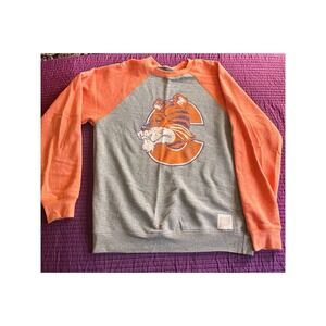 Retro Tiger Graphic Raglan Sweatshirt Small Orange Grey Pullover Top‎